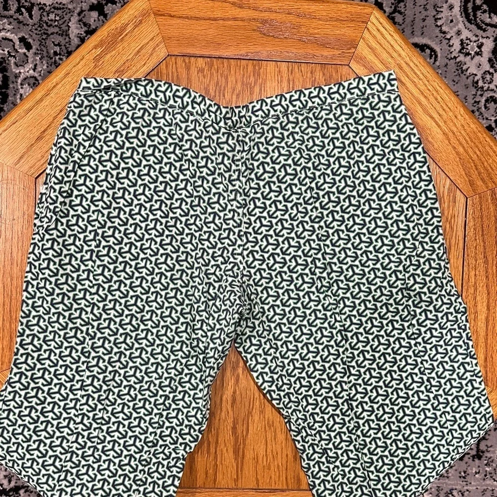 *TORY BURCH* Green x White Geometric Pajama Logo Pants Size Small